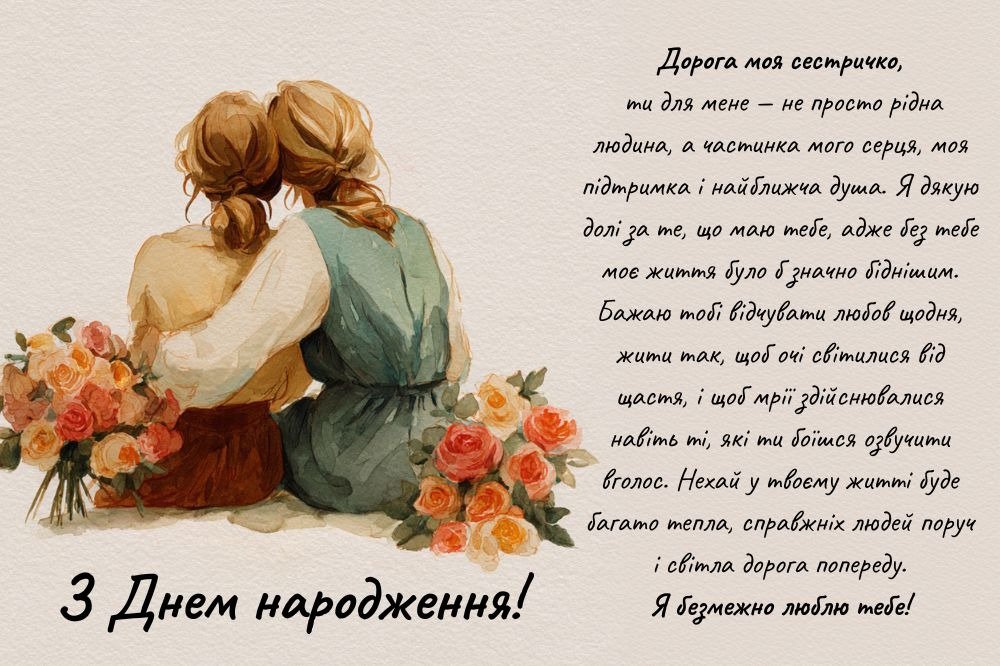 привітання з днем народження сестрі до сліз вірш - Листівка 10