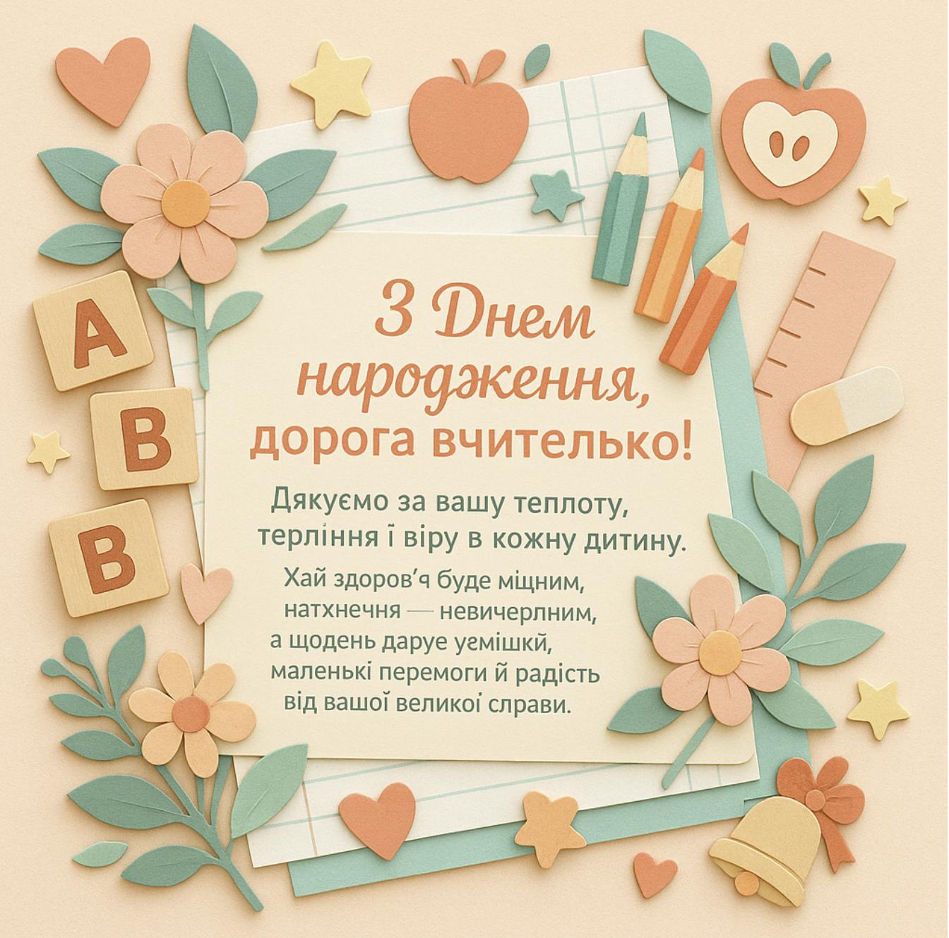 Поздравление с днём рождения учительнице — Открытка 6
