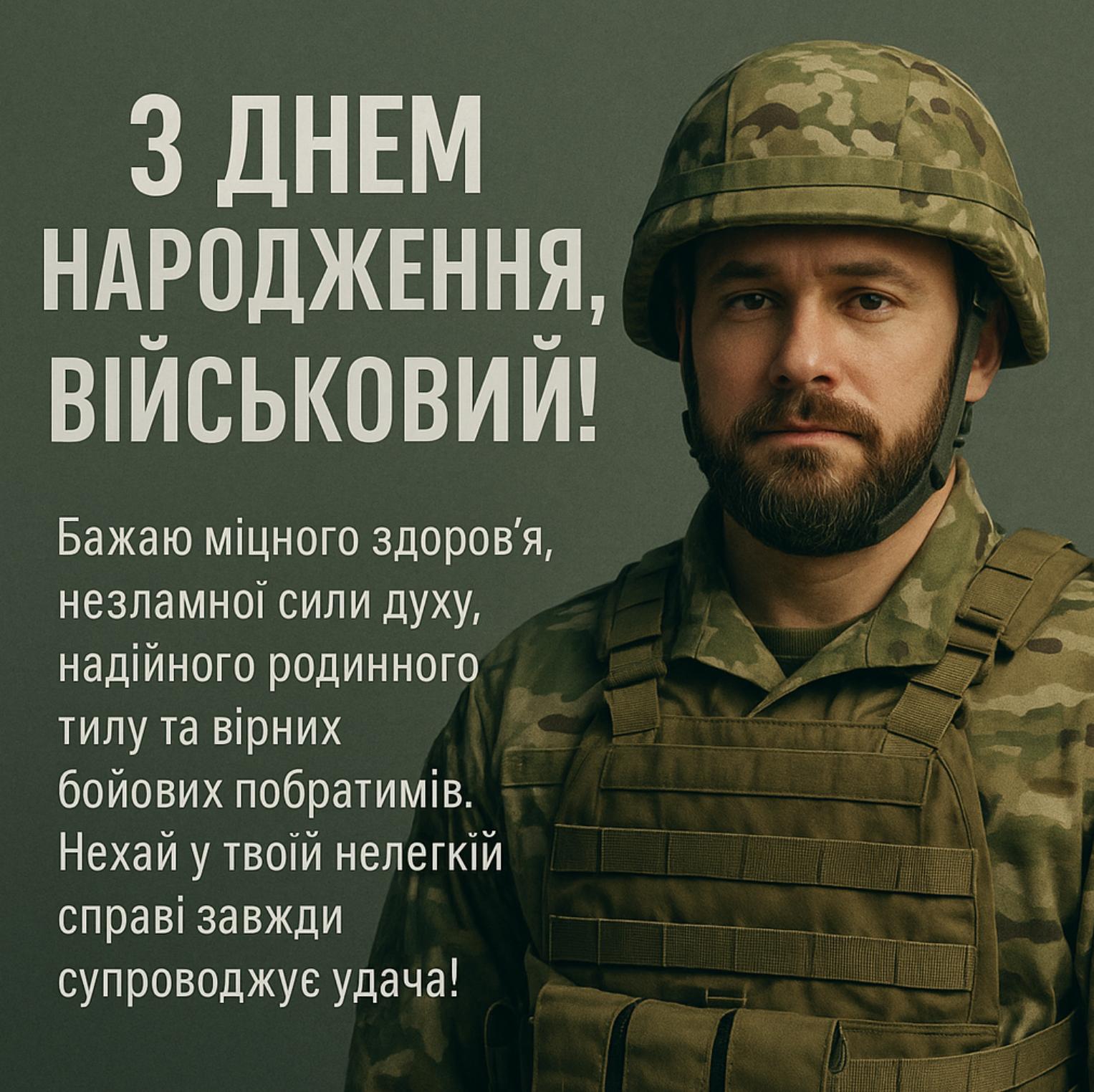 привітання з днем народження військового своїми словами - Листівка 9