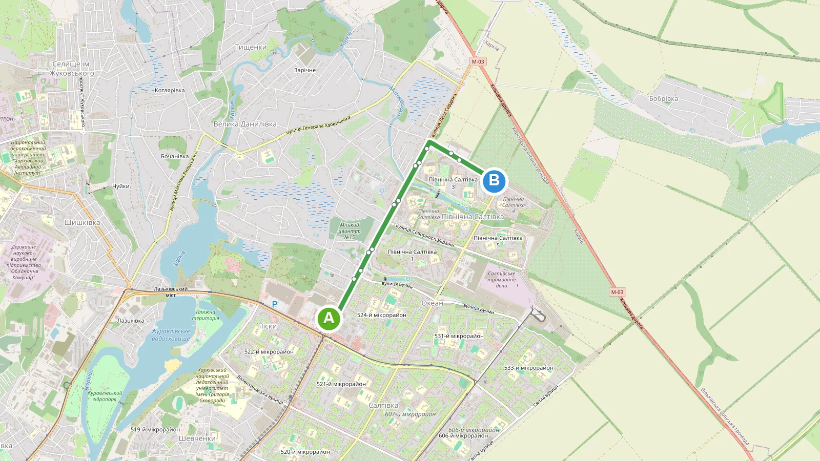Карта маршрута автобуса № 41 в Харькове