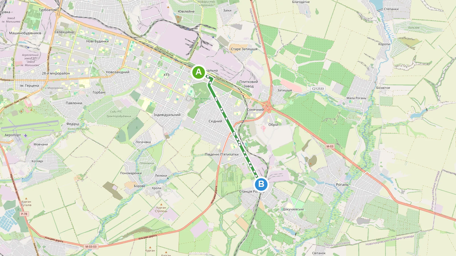 Карта маршруту Тролейбус 54 Харків