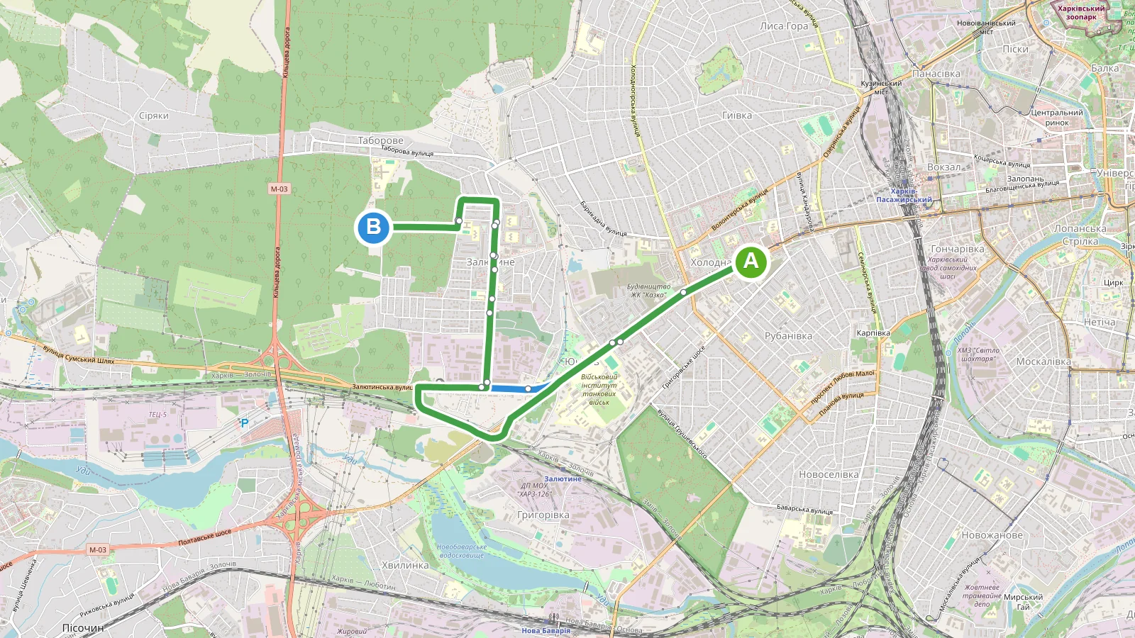 Карта маршруту Автобус 243 Харків