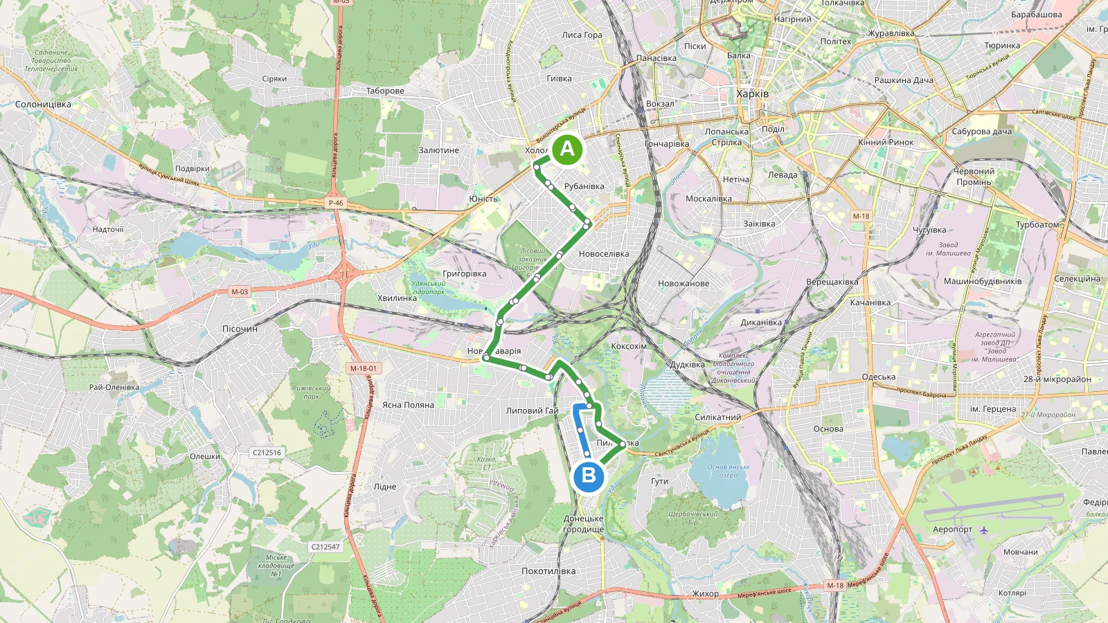 Карта маршрута автобуса № 22 в Харькове?