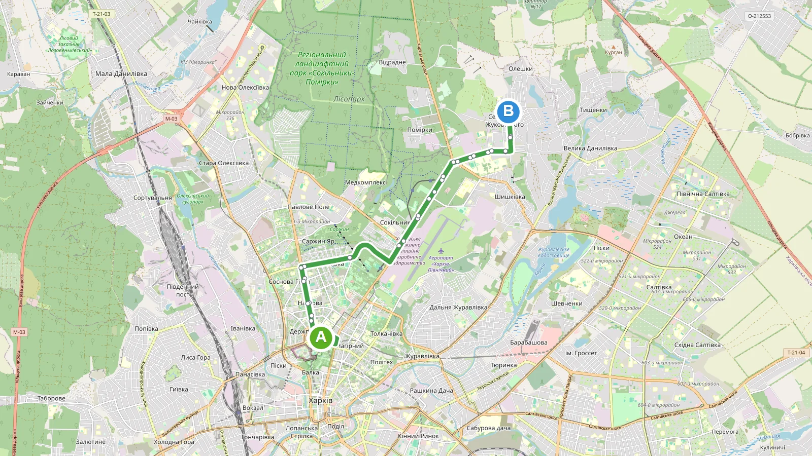 Карта маршруту Автобус 62 Харків