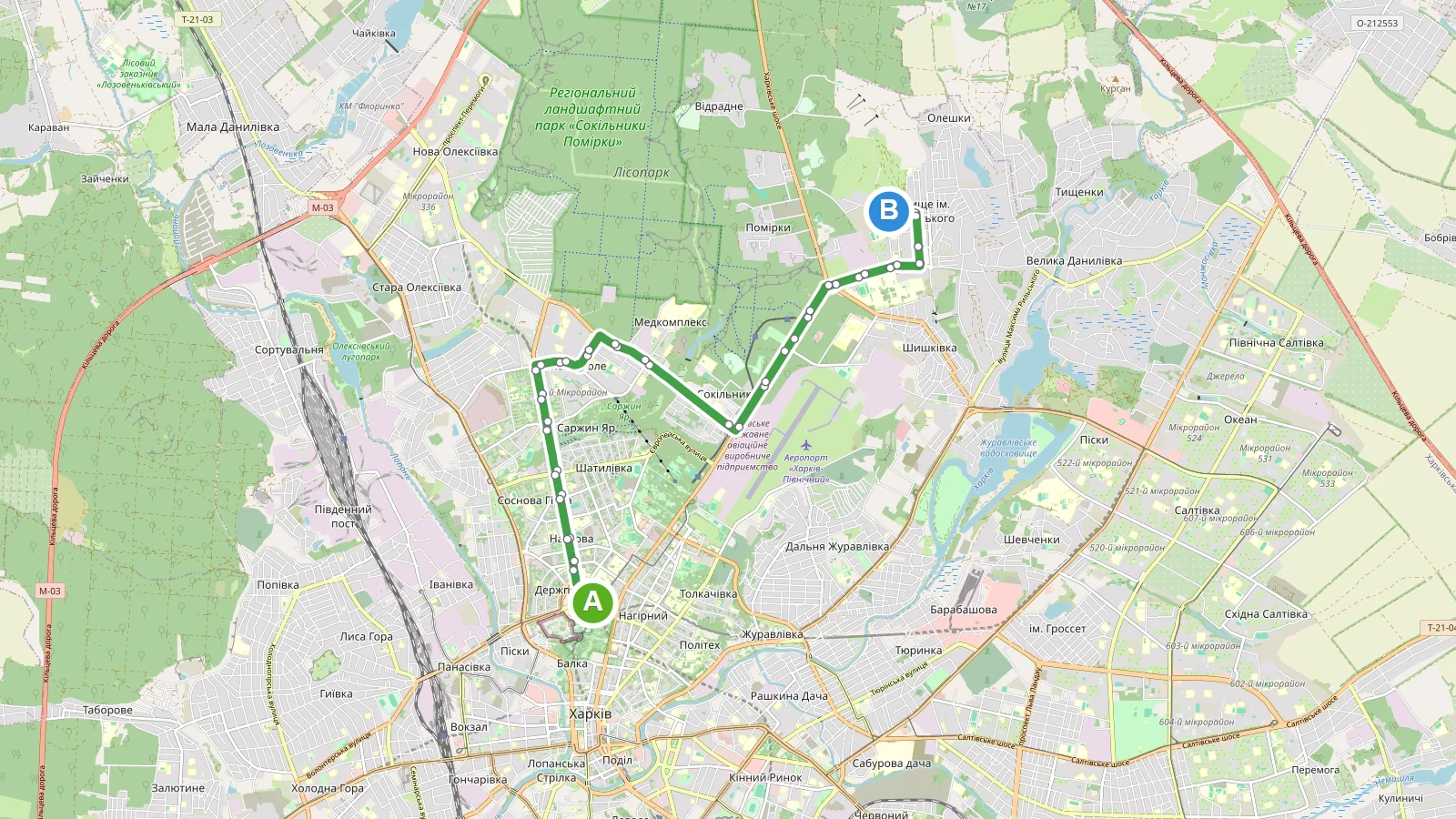 Карта маршруту Автобус 33 Харк?в