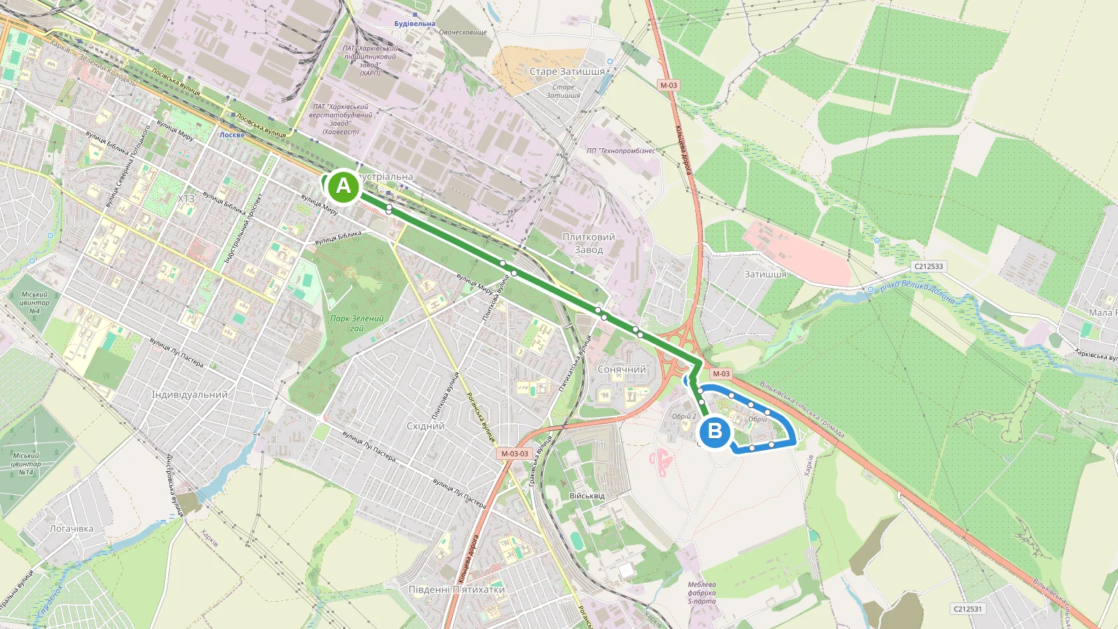 Карта маршруту Тролейбус 53 Харків